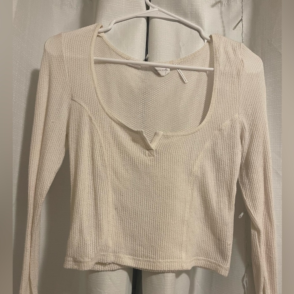 Urban Outfitters Women's Cream Ribbed Top